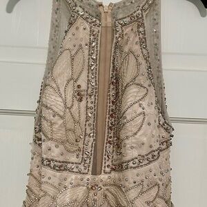 Betsy & Adam Cream Sequin Halter Gown